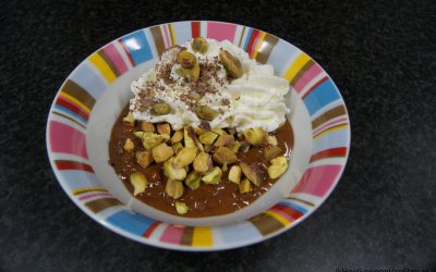 Chocolade-koffie risotto met pistache